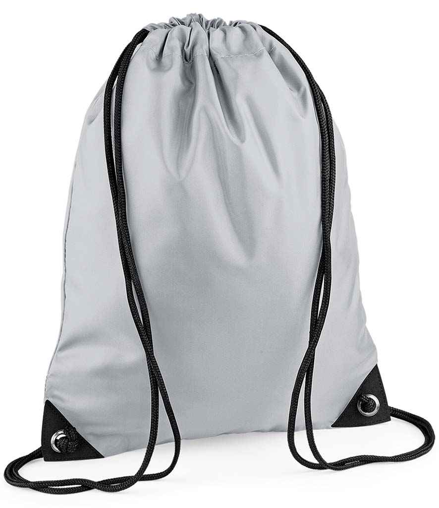 BagBase Premium Gymsac in ONE Light Grey by Bagbase — Custom branded clothing by Print Press, featuring premium embroidery produced in our specialist print lab in the UK.