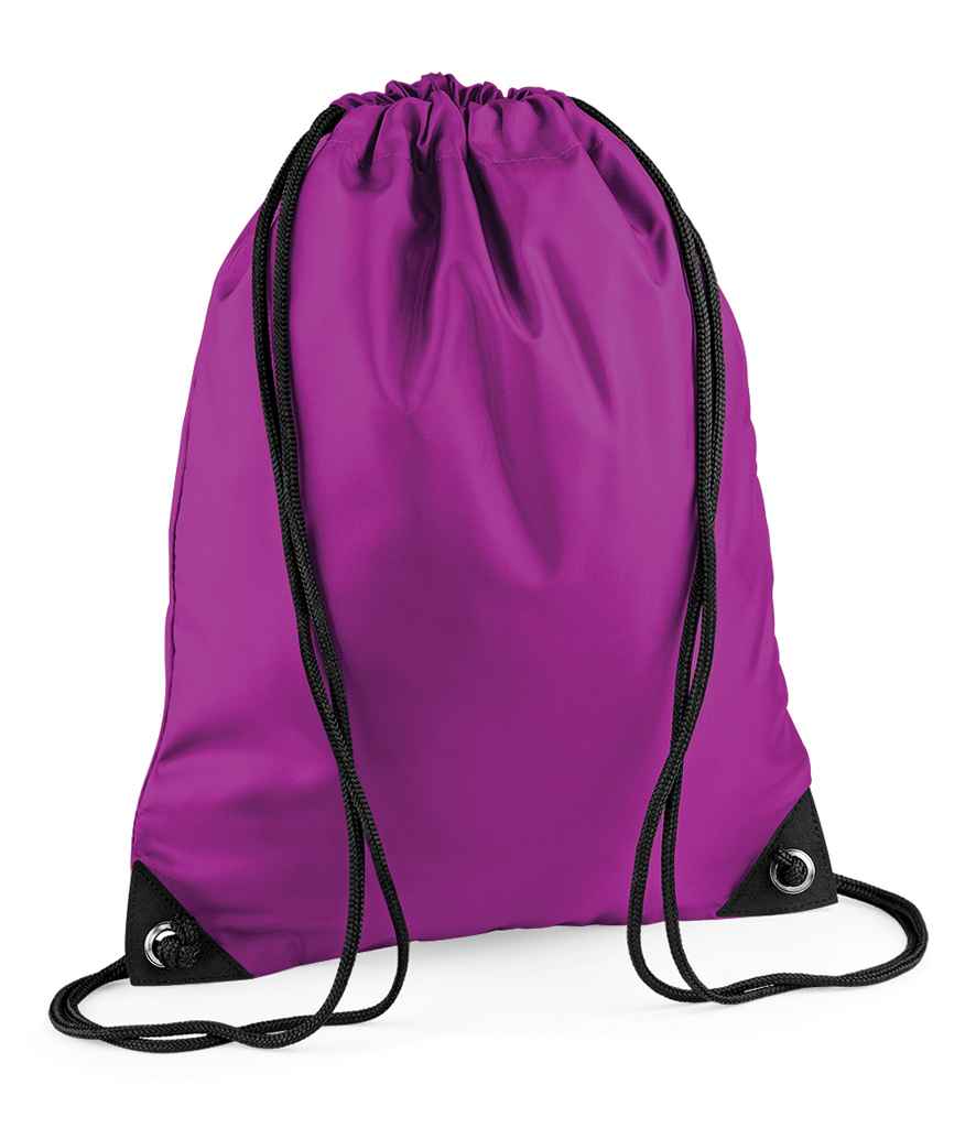 BagBase Premium Gymsac in ONE Magenta by Bagbase — Custom branded clothing by Print Press, featuring premium embroidery produced in our specialist print lab in the UK.