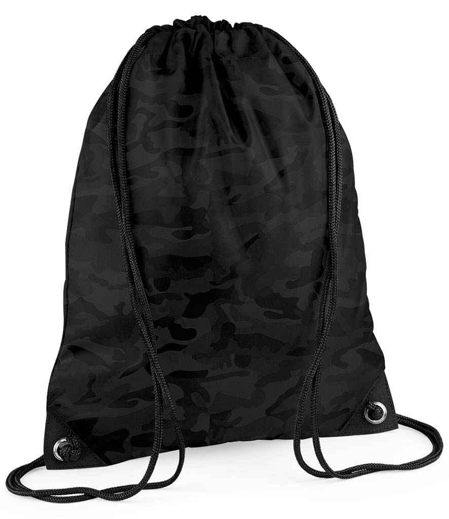 BagBase Premium Gymsac in ONE Midnight Camo by Bagbase — Custom branded clothing by Print Press, featuring premium embroidery produced in our specialist print lab in the UK.