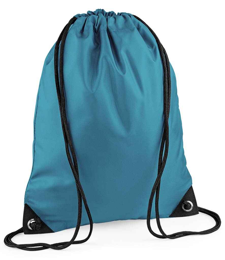 BagBase Premium Gymsac in ONE Ocean Blue by Bagbase — Custom branded clothing by Print Press, featuring premium embroidery produced in our specialist print lab in the UK.