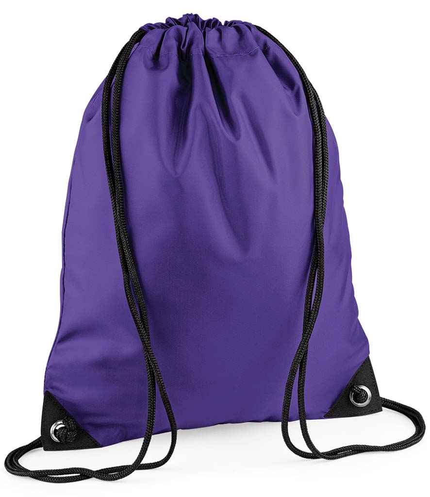 BagBase Premium Gymsac in ONE Purple by Bagbase — Custom branded clothing by Print Press, featuring premium embroidery produced in our specialist print lab in the UK.