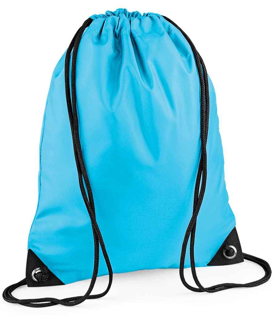 BagBase Premium Gymsac in ONE Surf Blue by Bagbase — Custom branded clothing by Print Press, featuring premium embroidery produced in our specialist print lab in the UK.