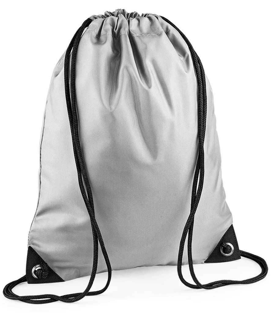 BagBase Premium Gymsac in ONE Silver by Bagbase — Custom branded clothing by Print Press, featuring premium embroidery produced in our specialist print lab in the UK.