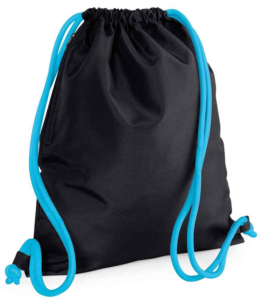BagBase Icon Gymsac in ONE Black Surf Blue by Bagbase — Custom branded clothing by Print Press, featuring premium embroidery produced in our specialist print lab in the UK.