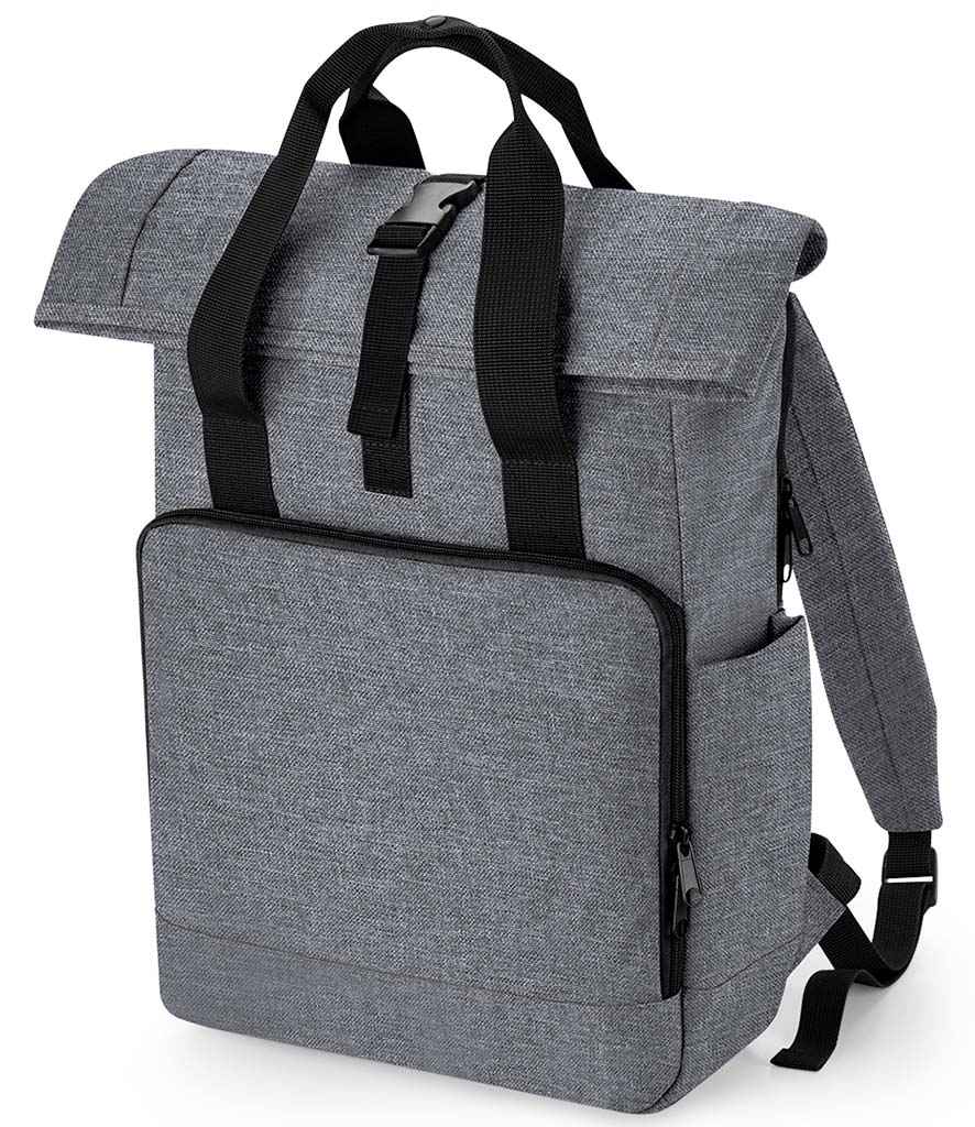 BagBase Recycled Twin Handle Roll-Top Laptop Backpack in ONE Grey Marl by Bagbase — Custom branded clothing by Print Press, featuring premium embroidery produced in our specialist print lab in the UK.
