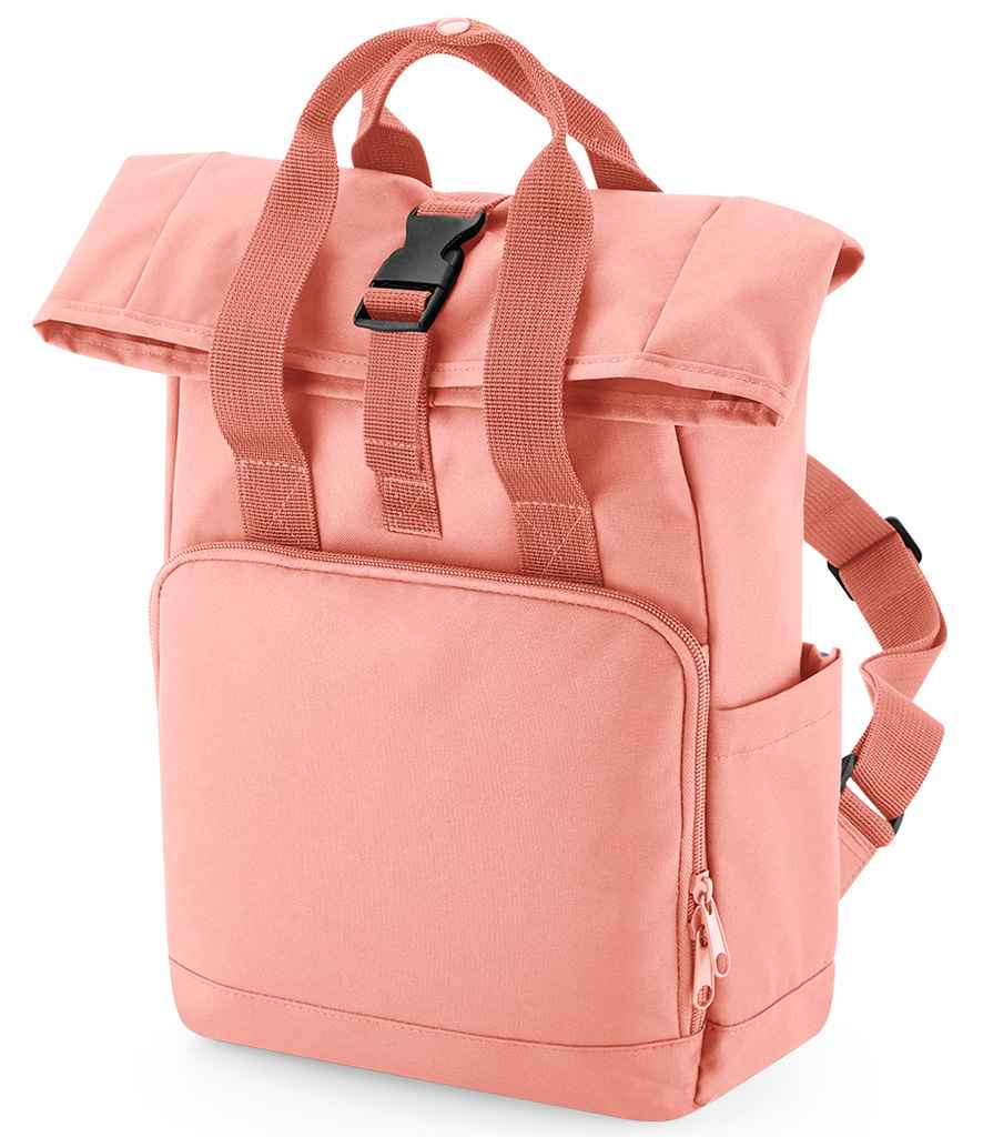 BagBase Recycled Mini Twin Handle Roll-Top Backpack in ONE Blush Pink by Bagbase — Custom branded clothing by Print Press, featuring premium embroidery produced in our specialist print lab in the UK.