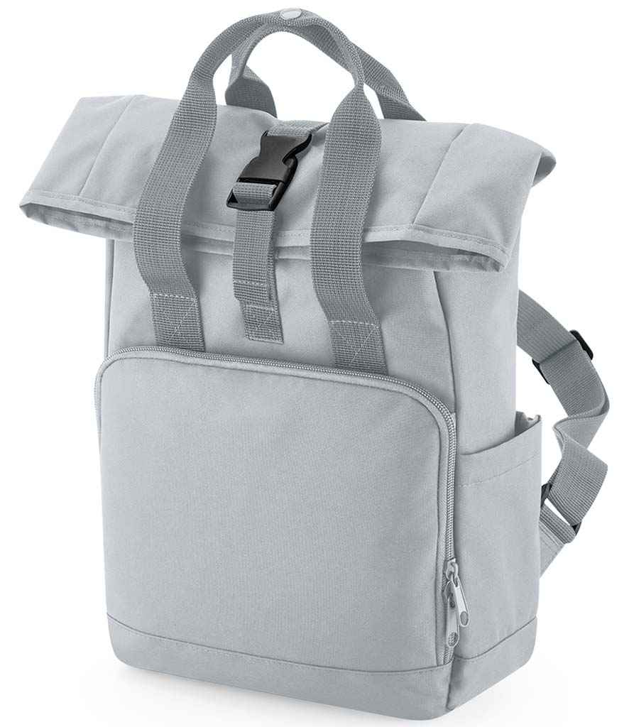 BagBase Recycled Mini Twin Handle Roll-Top Backpack in ONE Light Grey by Bagbase — Custom branded clothing by Print Press, featuring premium embroidery produced in our specialist print lab in the UK.
