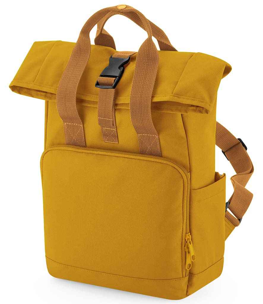 BagBase Recycled Mini Twin Handle Roll-Top Backpack in ONE Mustard by Bagbase — Custom branded clothing by Print Press, featuring premium embroidery produced in our specialist print lab in the UK.