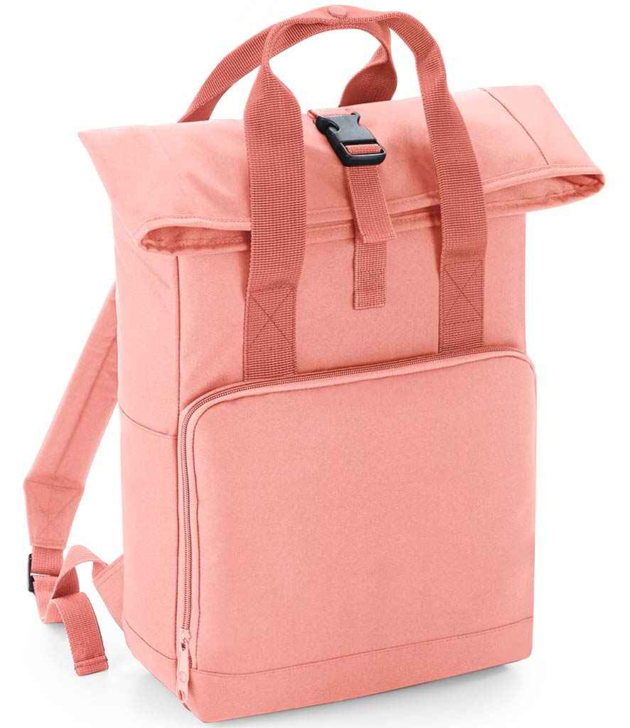 BagBase Twin Handle Roll-Top Backpack in ONE Blush Pink by Bagbase — Custom branded clothing by Print Press, featuring premium embroidery produced in our specialist print lab in the UK.