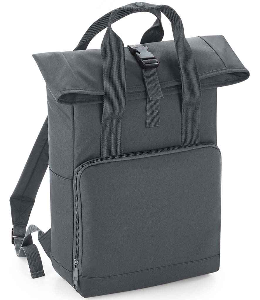 BagBase Twin Handle Roll-Top Backpack in ONE Graphite Grey by Bagbase — Custom branded clothing by Print Press, featuring premium embroidery produced in our specialist print lab in the UK.