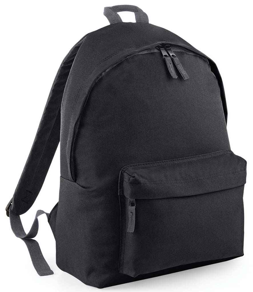 BagBase Kids Fashion Backpack in ONE Black by Bagbase — Custom branded clothing by Print Press, featuring premium embroidery produced in our specialist print lab in the UK.