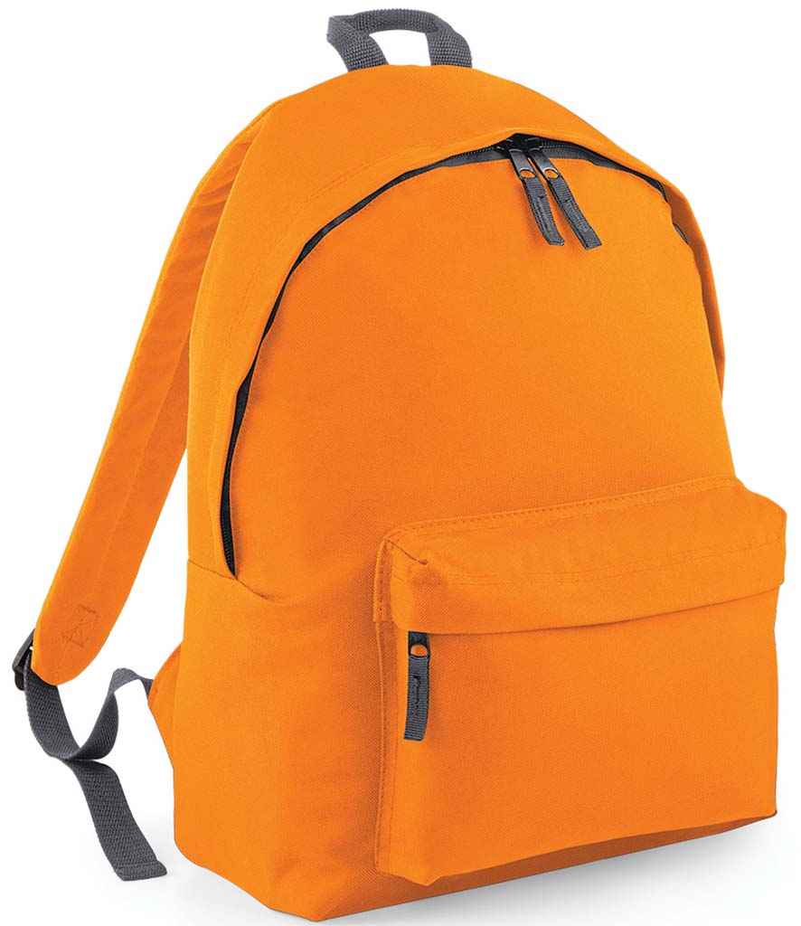 BagBase Kids Fashion Backpack in ONE Orange Graphite Grey by Bagbase — Custom branded clothing by Print Press, featuring premium embroidery produced in our specialist print lab in the UK.
