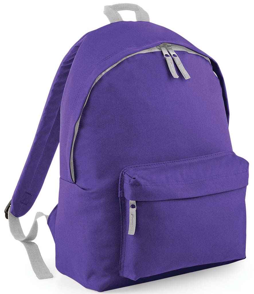 BagBase Kids Fashion Backpack in ONE Purple Light Grey by Bagbase — Custom branded clothing by Print Press, featuring premium embroidery produced in our specialist print lab in the UK.