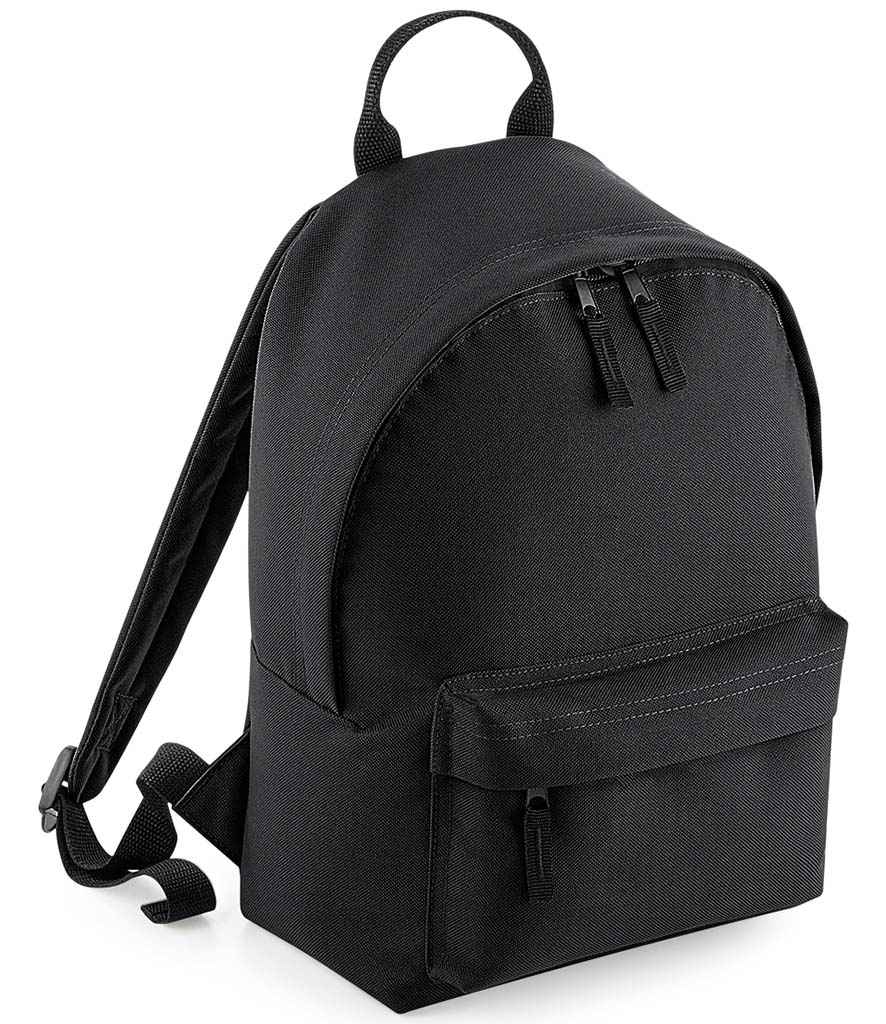 BagBase Mini Fashion Backpack in ONE Black Black by Bagbase — Custom branded clothing by Print Press, featuring premium embroidery produced in our specialist print lab in the UK.