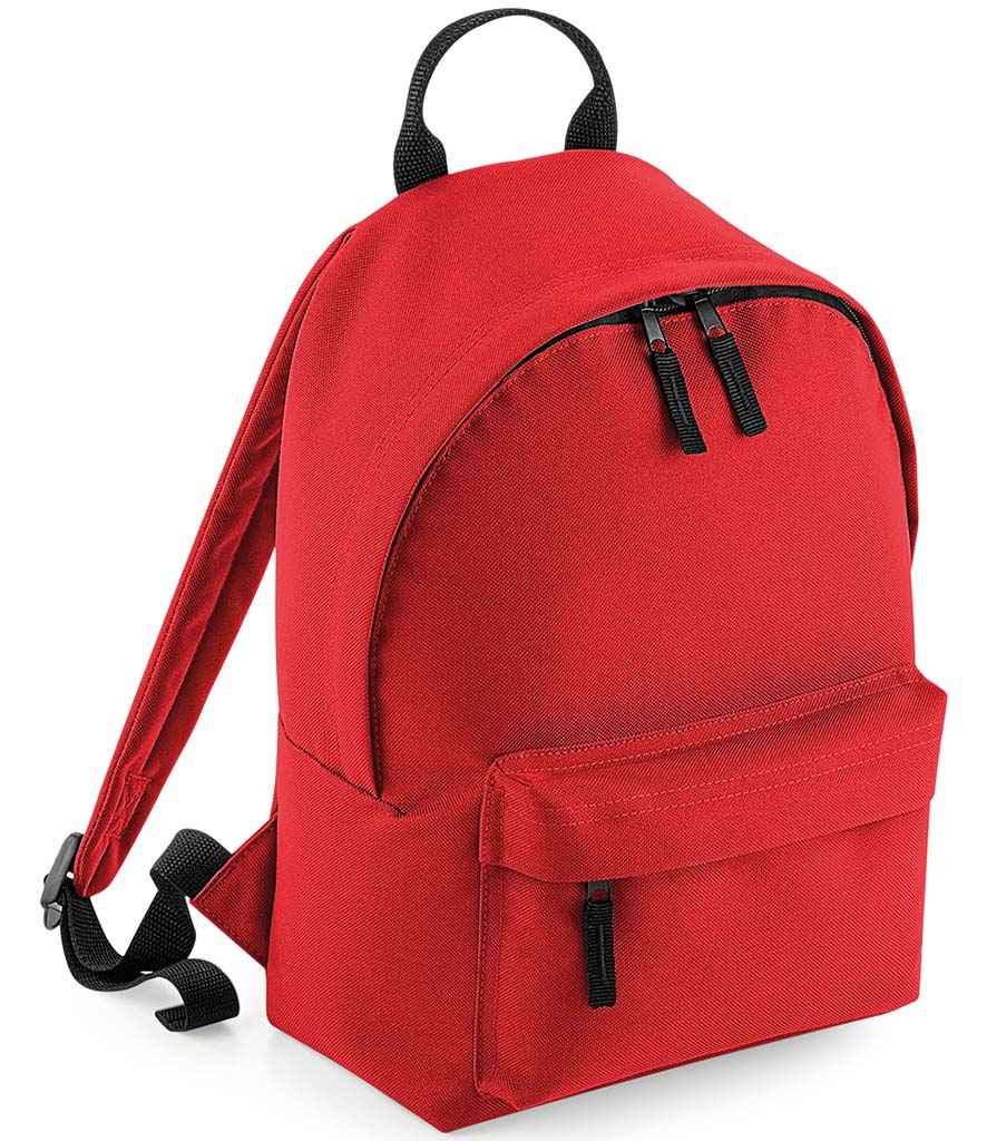 BagBase Mini Fashion Backpack in ONE Bright Red by Bagbase — Custom branded clothing by Print Press, featuring premium embroidery produced in our specialist print lab in the UK.