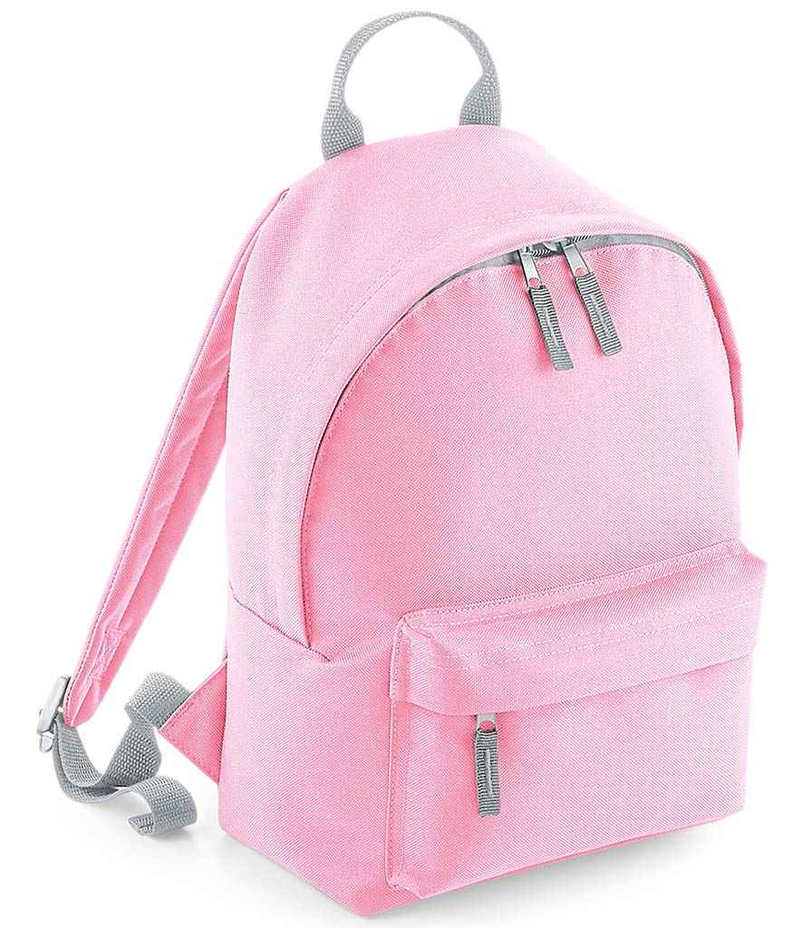 BagBase Mini Fashion Backpack in ONE Classic Pink Light Grey by Bagbase — Custom branded clothing by Print Press, featuring premium embroidery produced in our specialist print lab in the UK.
