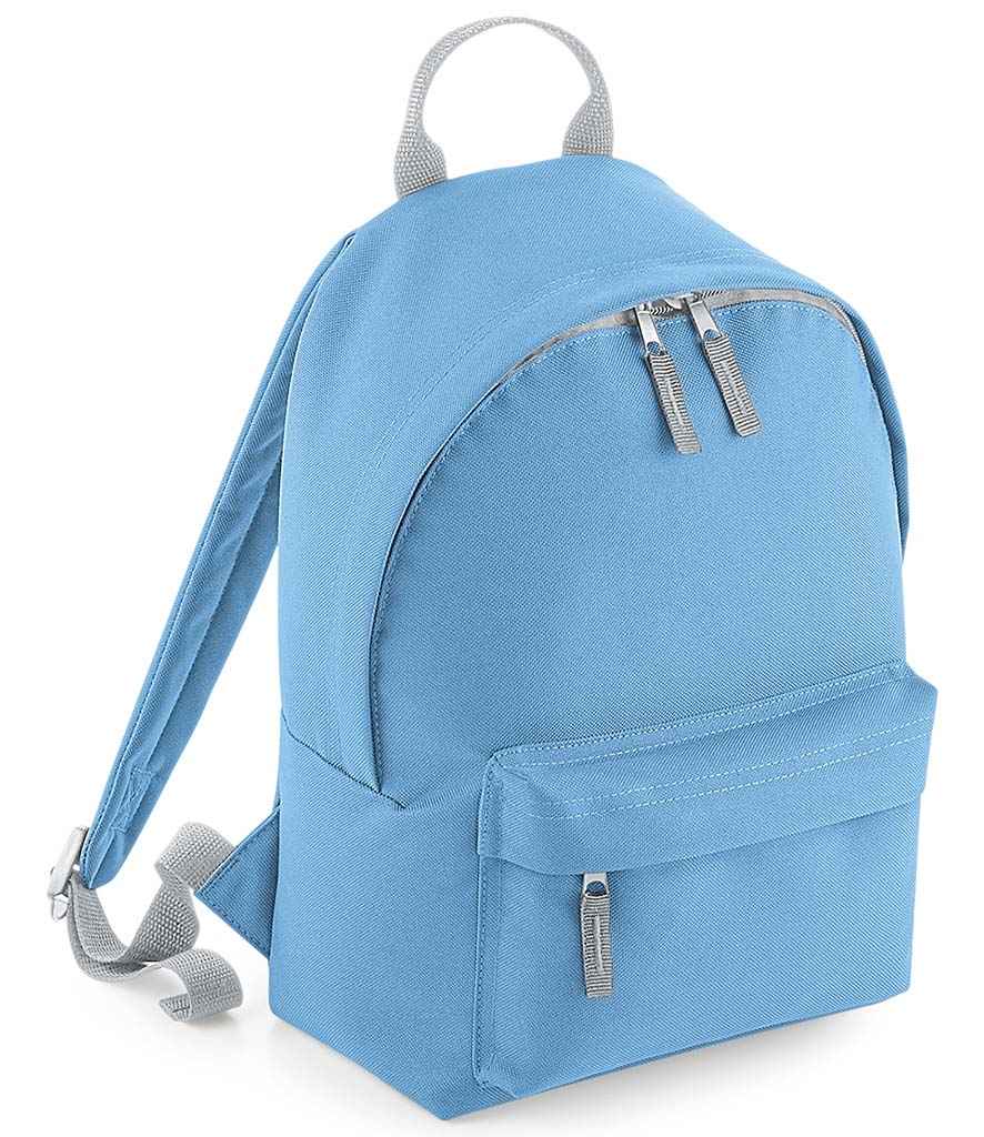 BagBase Mini Fashion Backpack in ONE Sky Blue Light Grey by Bagbase — Custom branded clothing by Print Press, featuring premium embroidery produced in our specialist print lab in the UK.