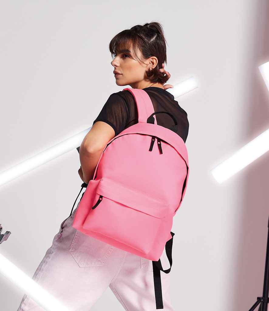 BagBase Original Fashion Backpack in ONE Fluorescent Pink by Bagbase — Custom branded clothing by Print Press, featuring premium embroidery produced in our specialist print lab in the UK.