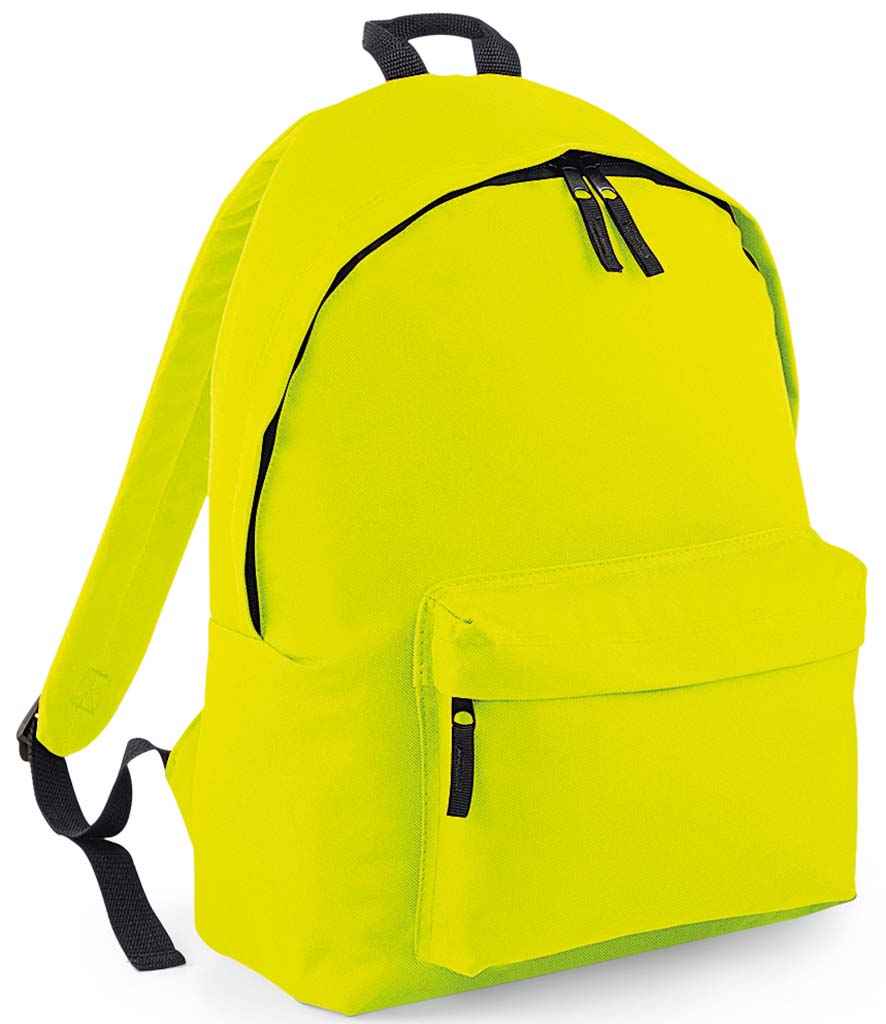 BagBase Original Fashion Backpack in ONE Fluorescent Yellow by Bagbase — Custom branded clothing by Print Press, featuring premium embroidery produced in our specialist print lab in the UK.