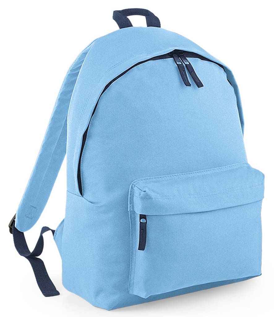 BagBase Original Fashion Backpack in ONE Sky Blue French Navy by Bagbase — Custom branded clothing by Print Press, featuring premium embroidery produced in our specialist print lab in the UK.