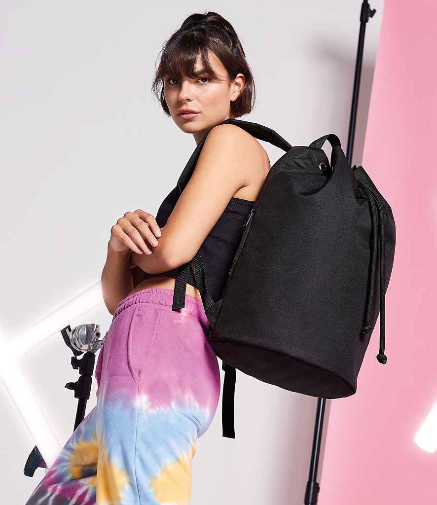 BagBase Original Drawstring Backpack in ONE Black by Bagbase — Custom branded clothing by Print Press, featuring premium embroidery produced in our specialist print lab in the UK.