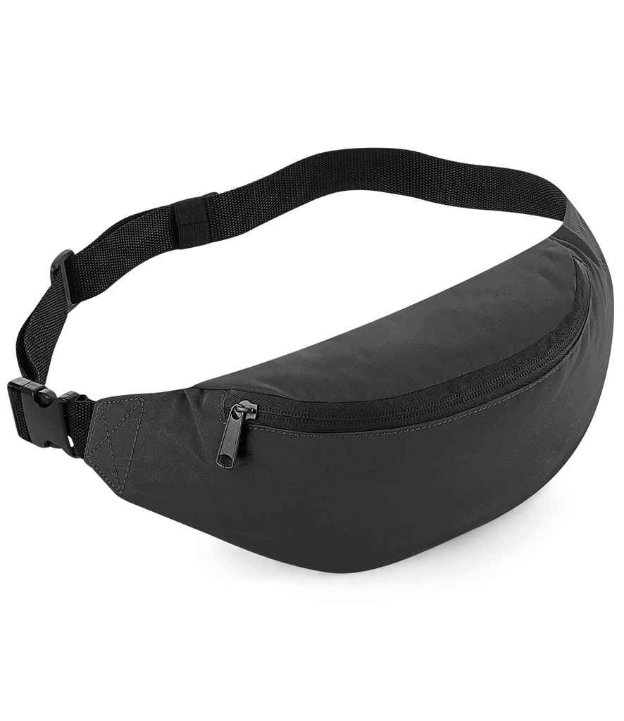 BagBase Reflective Belt Bag in ONE Black Reflective by Bagbase — Custom branded clothing by Print Press, featuring premium embroidery produced in our specialist print lab in the UK.
