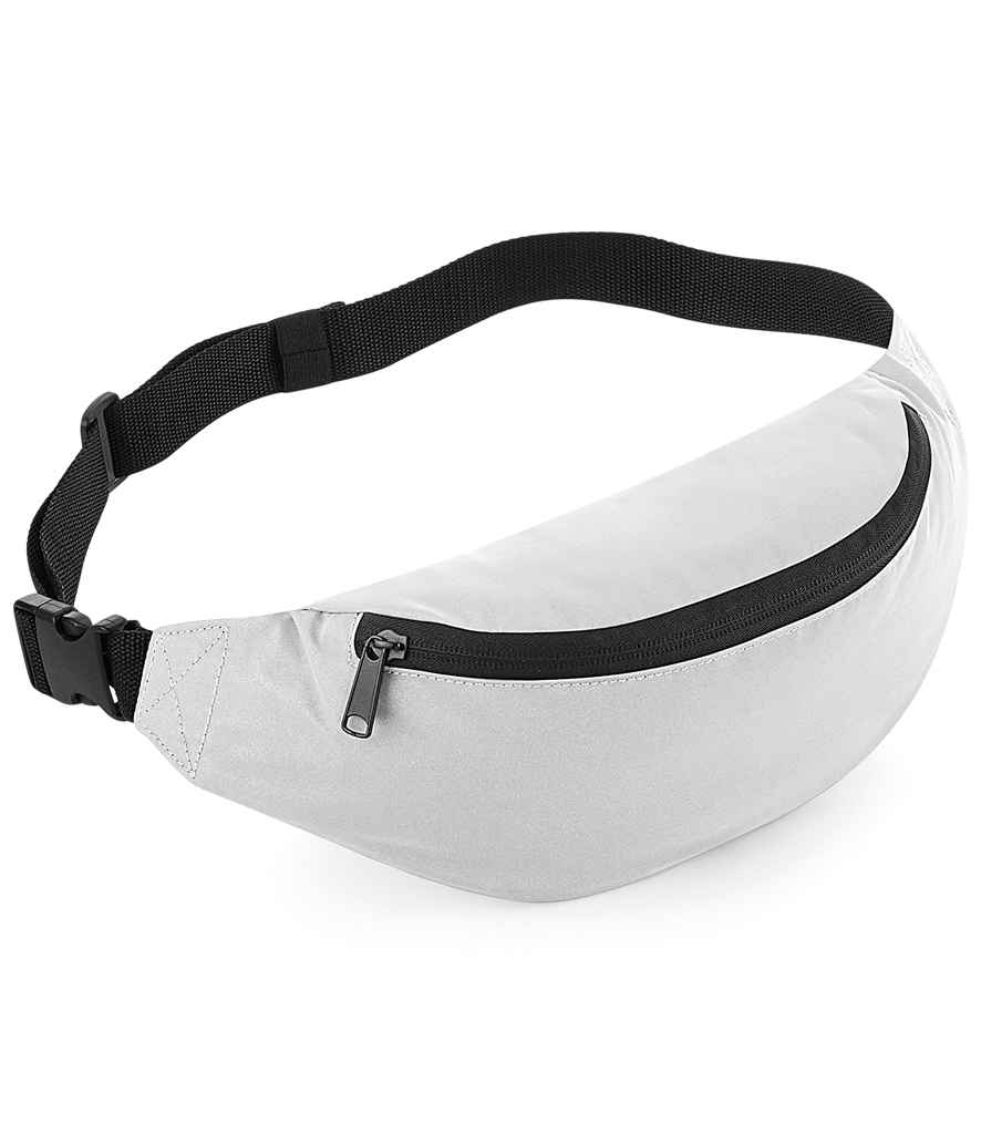 BagBase Reflective Belt Bag in ONE Silver Reflective by Bagbase — Custom branded clothing by Print Press, featuring premium embroidery produced in our specialist print lab in the UK.