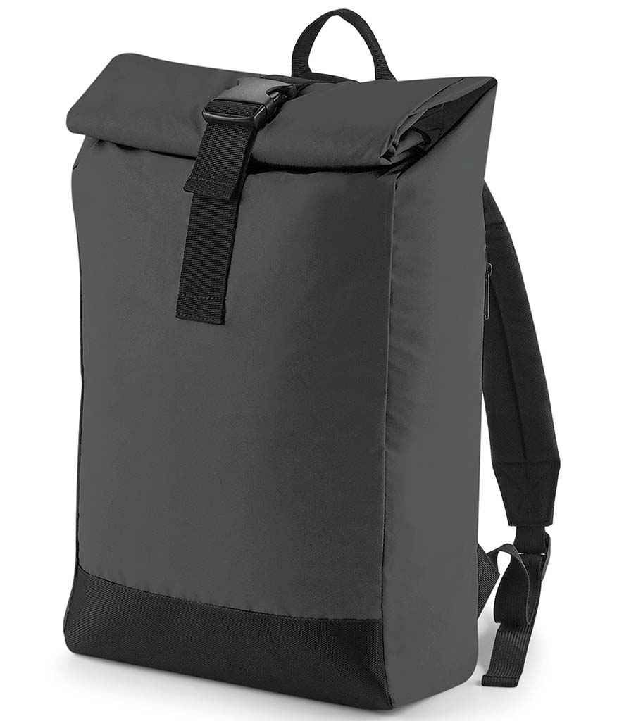 BagBase Reflective Roll-Top Backpack in ONE Black Reflective by Bagbase — Custom branded clothing by Print Press, featuring premium embroidery produced in our specialist print lab in the UK.