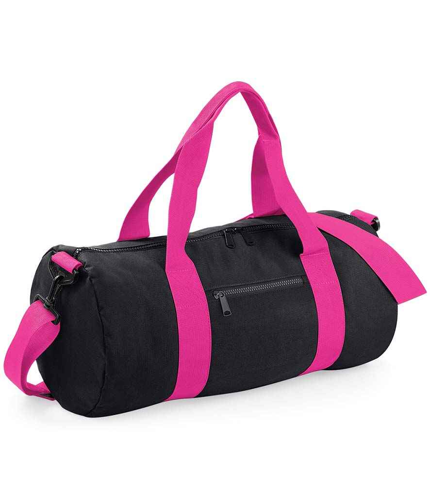 BagBase Original Barrel Bag in ONE Black Fuchsia by Bagbase — Custom branded clothing by Print Press, featuring premium embroidery produced in our specialist print lab in the UK.