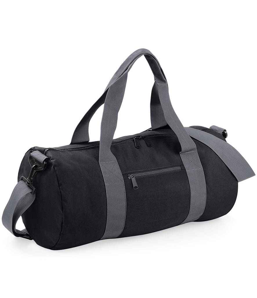 BagBase Original Barrel Bag in ONE Black Grey by Bagbase — Custom branded clothing by Print Press, featuring premium embroidery produced in our specialist print lab in the UK.