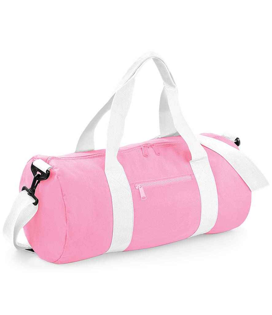BagBase Original Barrel Bag in ONE Classic Pink White by Bagbase — Custom branded clothing by Print Press, featuring premium embroidery produced in our specialist print lab in the UK.