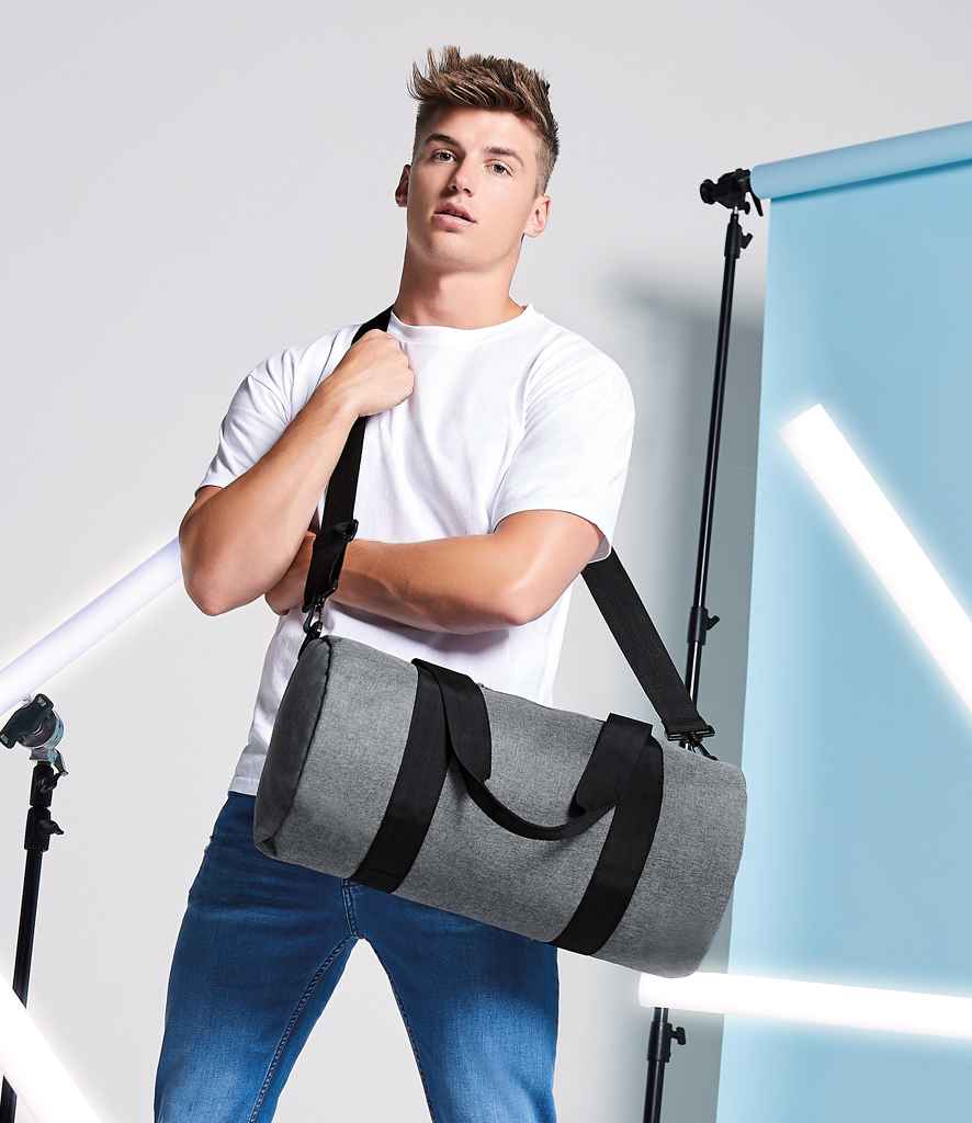 BagBase Original Barrel Bag in ONE Grey Marl Black by Bagbase — Custom branded clothing by Print Press, featuring premium embroidery produced in our specialist print lab in the UK.