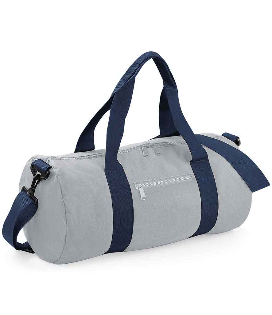 BagBase Original Barrel Bag in ONE Light Grey French Navy by Bagbase — Custom branded clothing by Print Press, featuring premium embroidery produced in our specialist print lab in the UK.