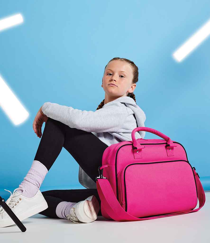 BagBase Junior Dance Bag in ONE Fuchsia Black by Bagbase — Custom branded clothing by Print Press, featuring premium embroidery produced in our specialist print lab in the UK.