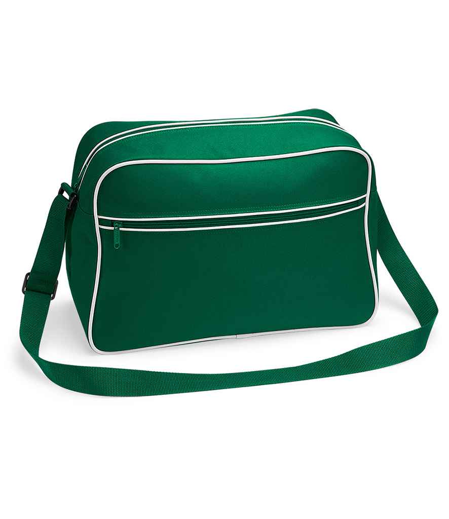 BagBase Retro Shoulder Bag in ONE Bottle Green White by Bagbase — Custom branded clothing by Print Press, featuring premium embroidery produced in our specialist print lab in the UK.