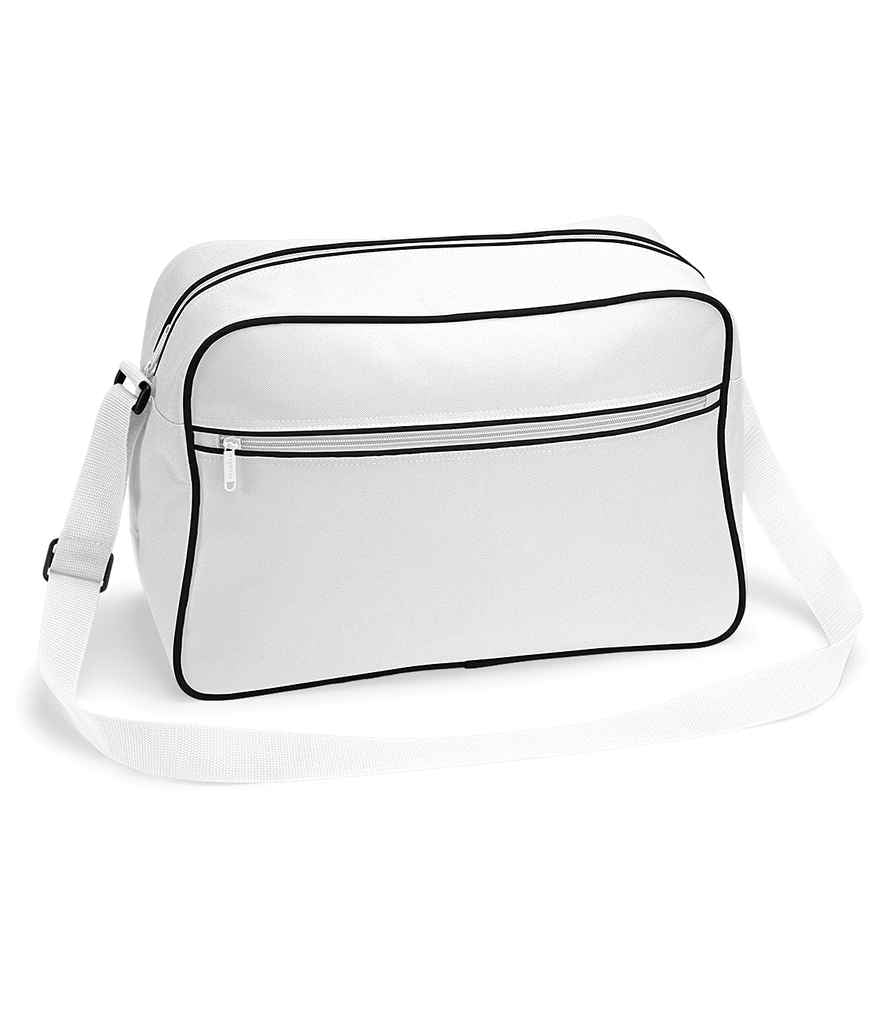 BagBase Retro Shoulder Bag in ONE White Black by Bagbase — Custom branded clothing by Print Press, featuring premium embroidery produced in our specialist print lab in the UK.