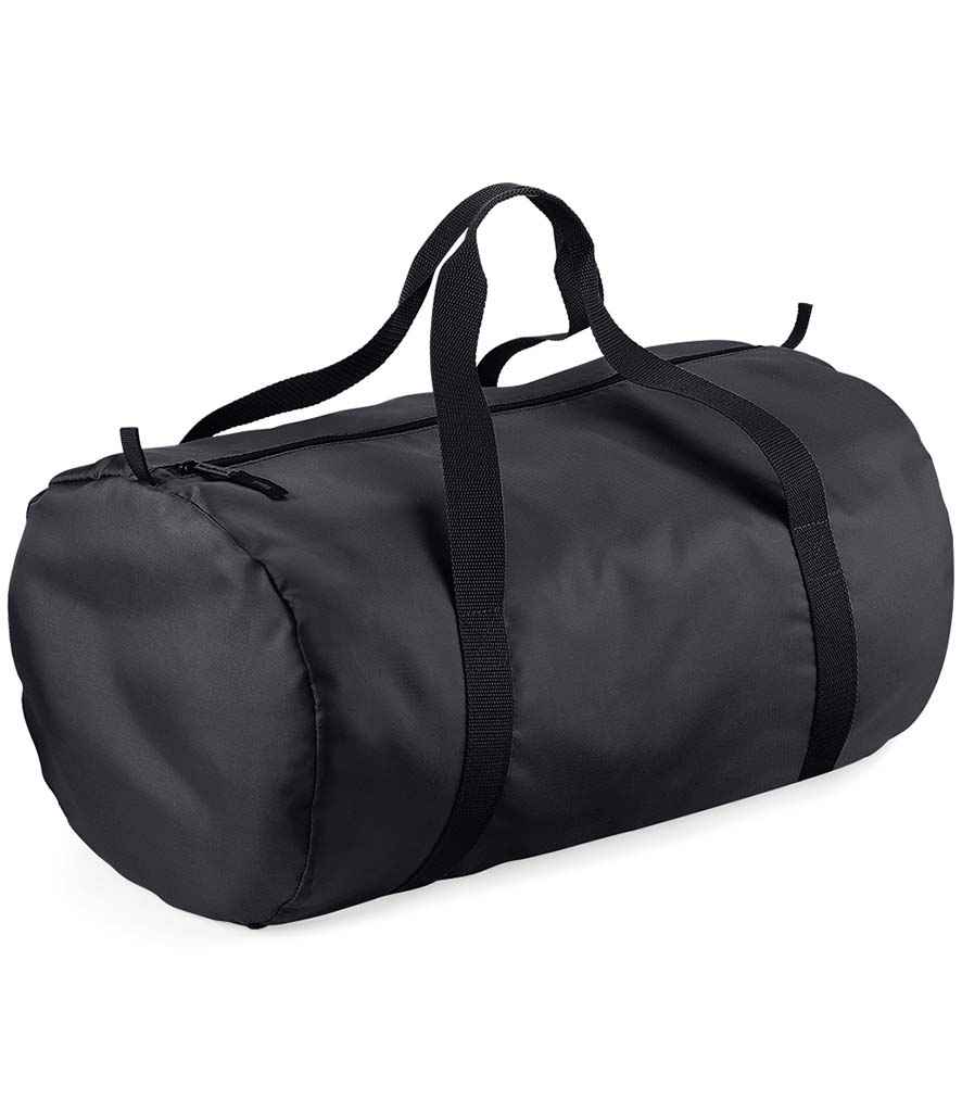 BagBase Packaway Barrel Bag in ONE Black Black by Bagbase — Custom branded clothing by Print Press, featuring premium embroidery produced in our specialist print lab in the UK.