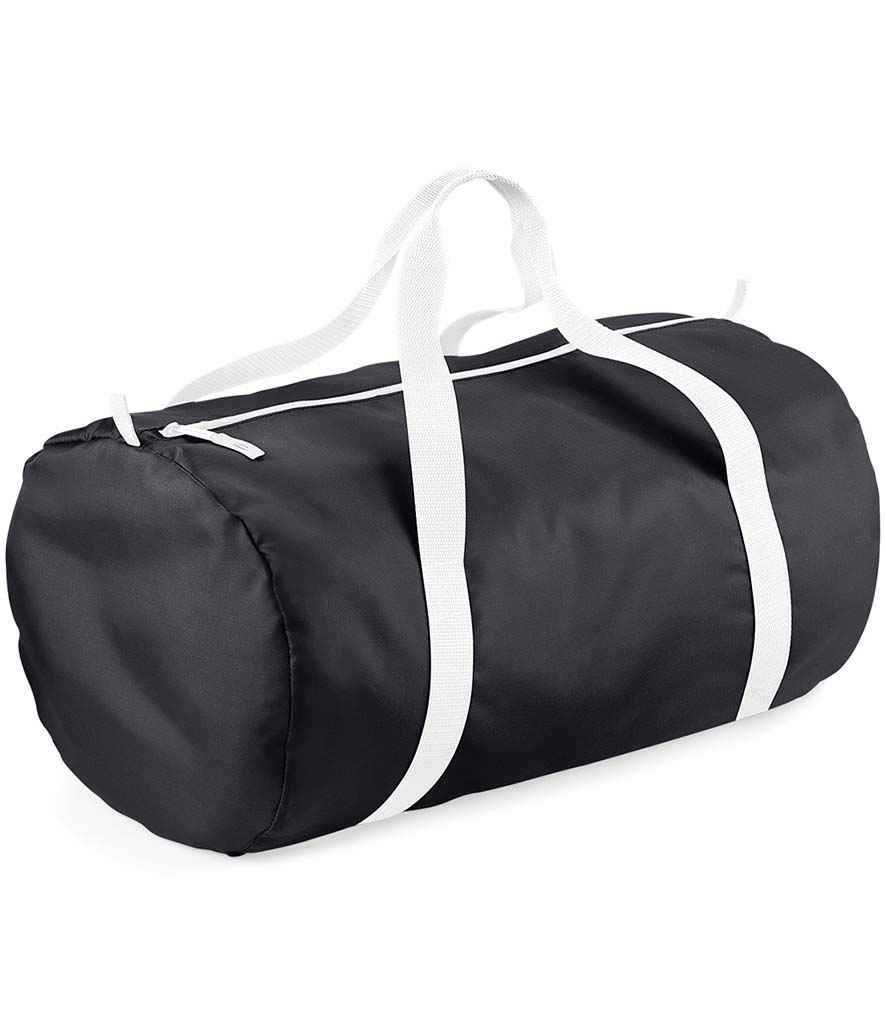 BagBase Packaway Barrel Bag in ONE Black White by Bagbase — Custom branded clothing by Print Press, featuring premium embroidery produced in our specialist print lab in the UK.