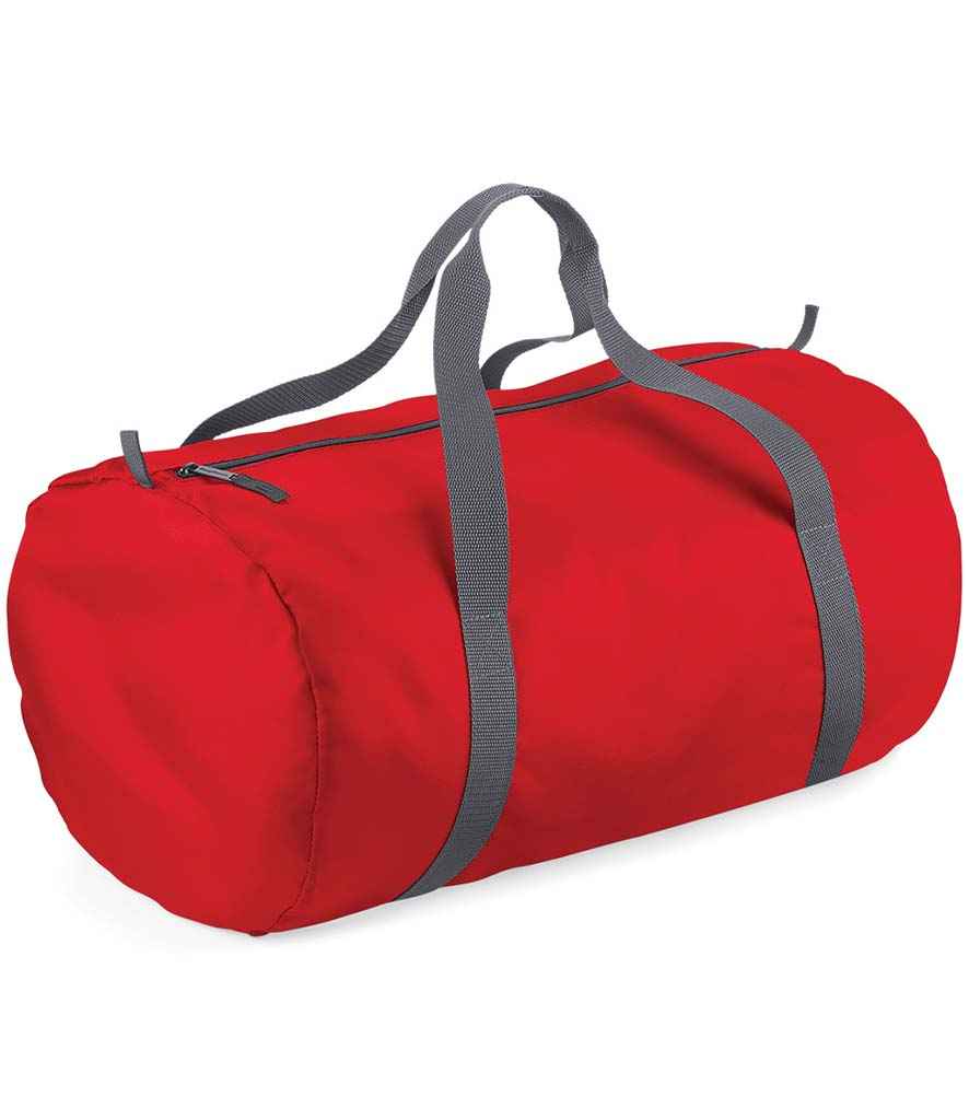 BagBase Packaway Barrel Bag in ONE Classic Red by Bagbase — Custom branded clothing by Print Press, featuring premium embroidery produced in our specialist print lab in the UK.