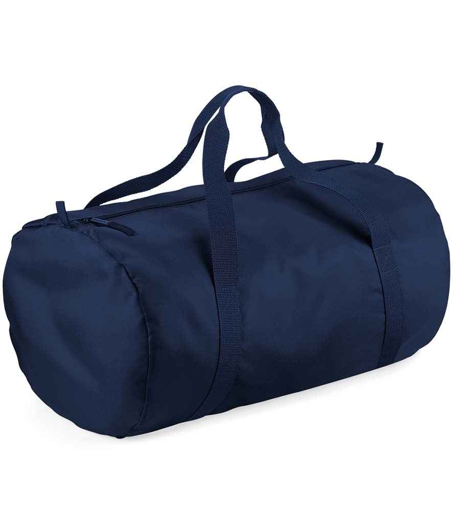 BagBase Packaway Barrel Bag in ONE French Navy French Navy by Bagbase — Custom branded clothing by Print Press, featuring premium embroidery produced in our specialist print lab in the UK.