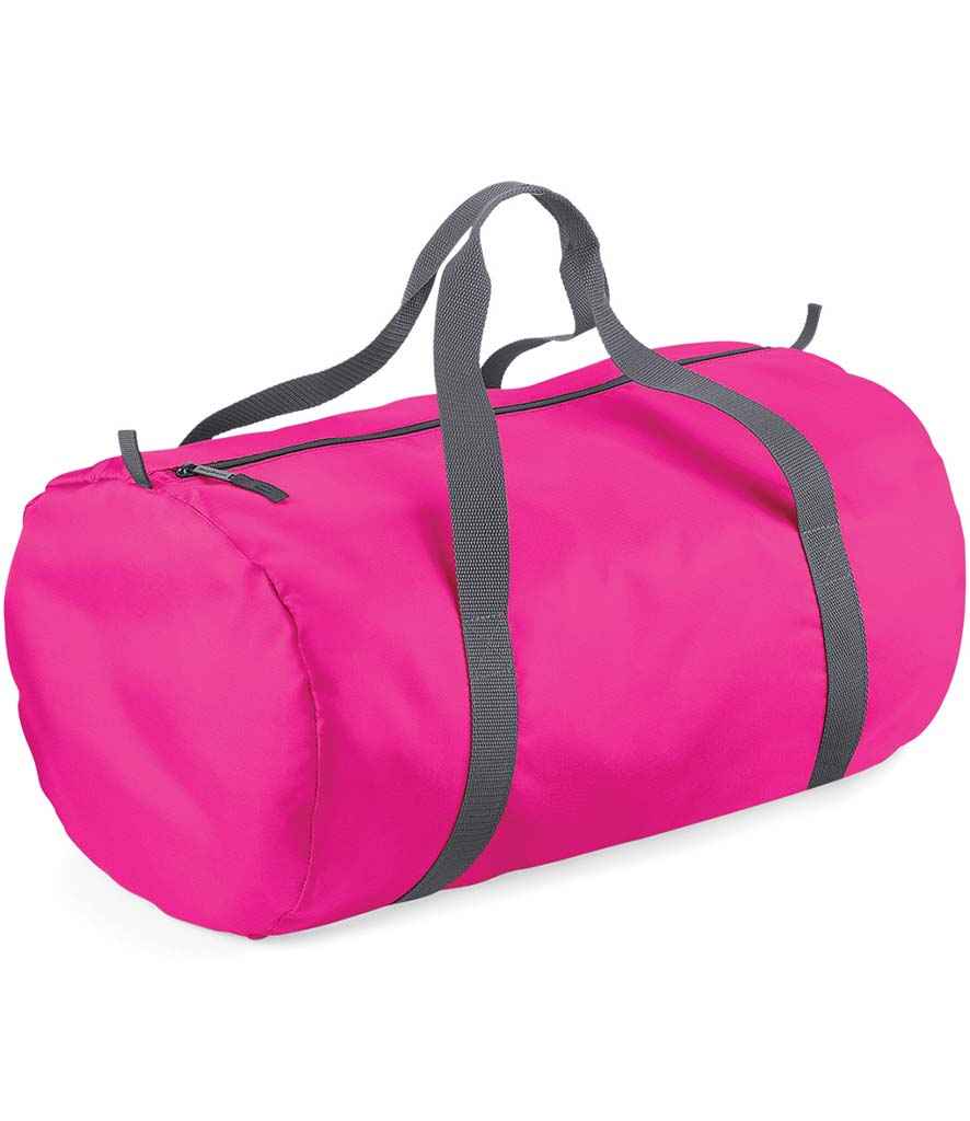 BagBase Packaway Barrel Bag in ONE Fuchsia by Bagbase — Custom branded clothing by Print Press, featuring premium embroidery produced in our specialist print lab in the UK.