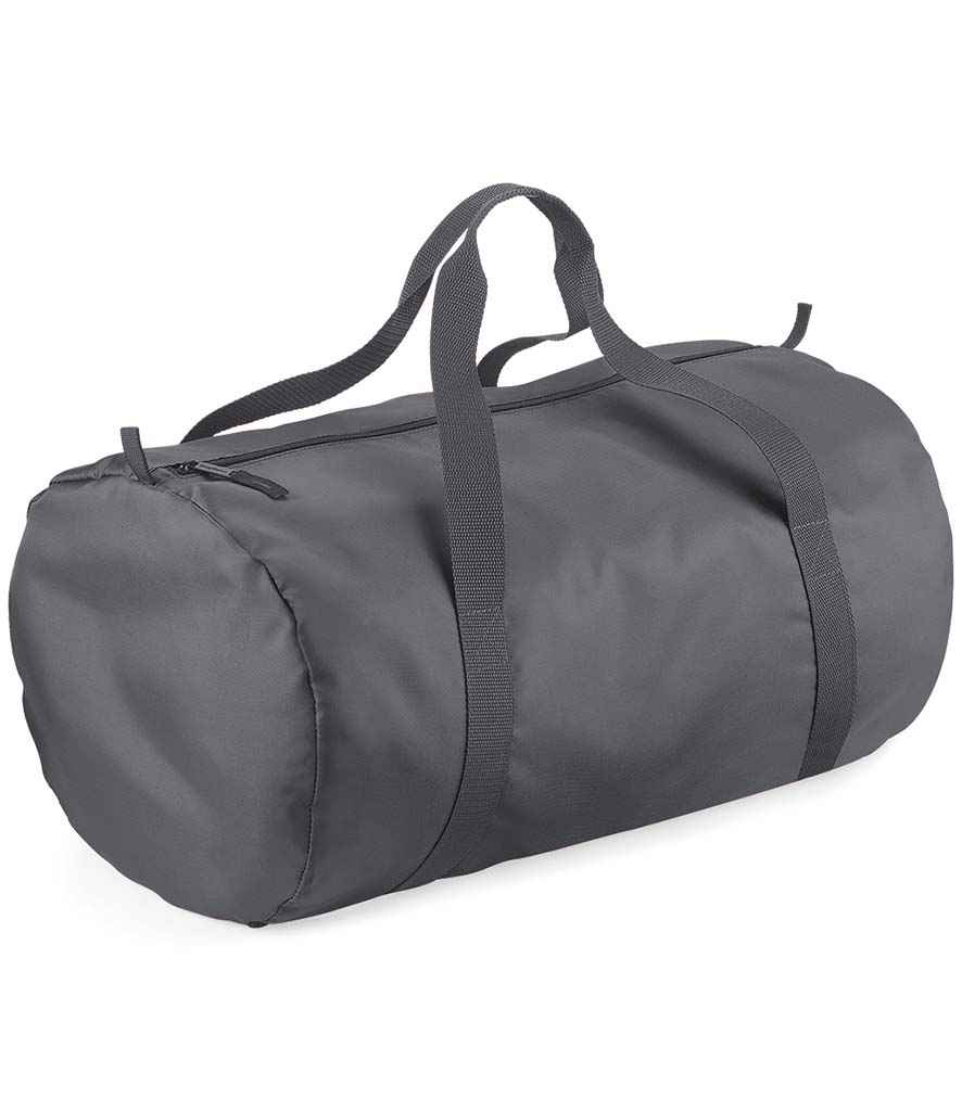 BagBase Packaway Barrel Bag in ONE Graphite Grey Graphite Grey by Bagbase — Custom branded clothing by Print Press, featuring premium embroidery produced in our specialist print lab in the UK.