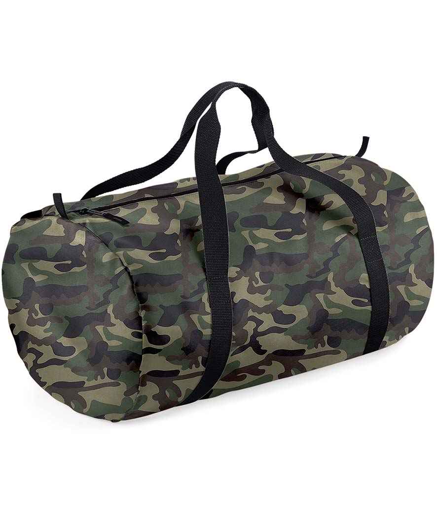 BagBase Packaway Barrel Bag in ONE Jungle Camo Black by Bagbase — Custom branded clothing by Print Press, featuring premium embroidery produced in our specialist print lab in the UK.