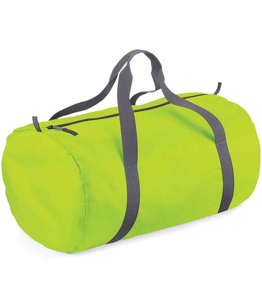 BagBase Packaway Barrel Bag in ONE Lime Green by Bagbase — Custom branded clothing by Print Press, featuring premium embroidery produced in our specialist print lab in the UK.