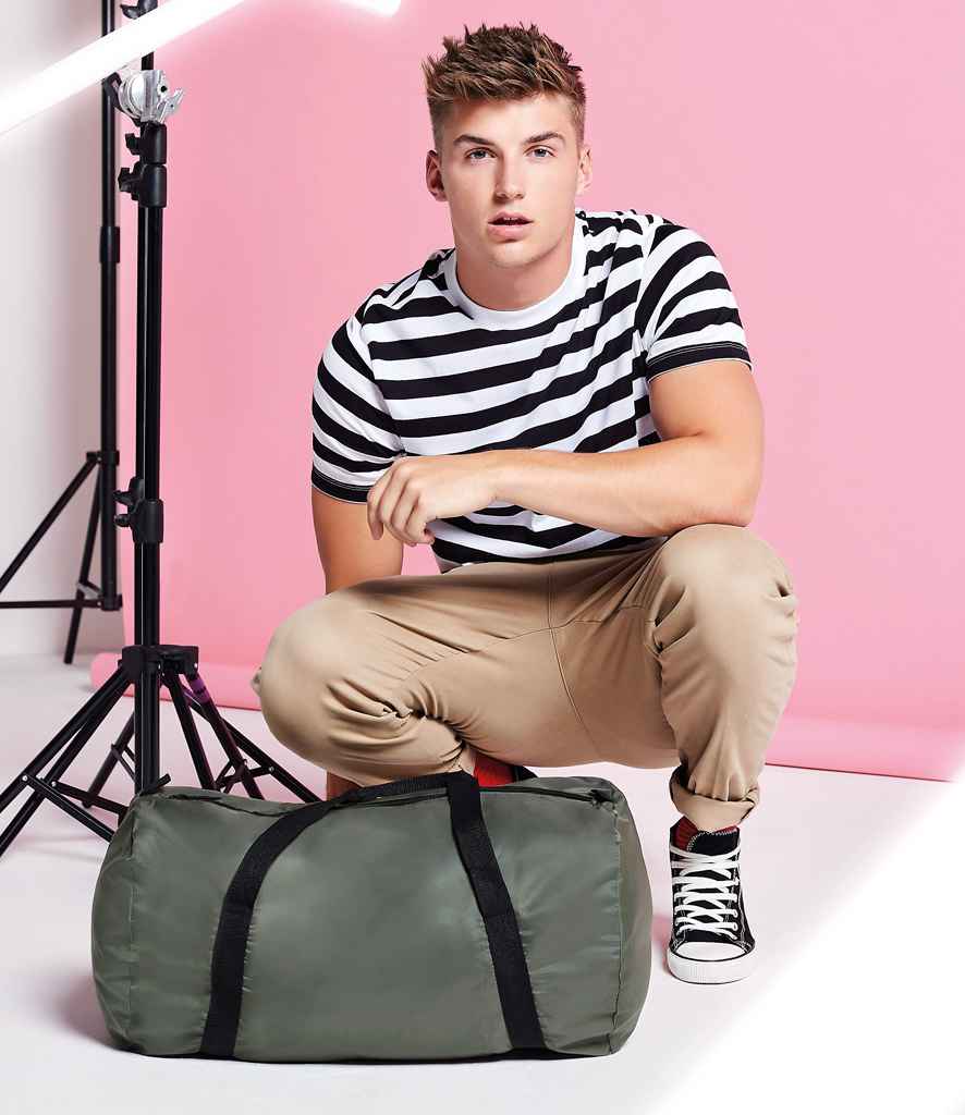 BagBase Packaway Barrel Bag in ONE Olive Green Black by Bagbase — Custom branded clothing by Print Press, featuring premium embroidery produced in our specialist print lab in the UK.