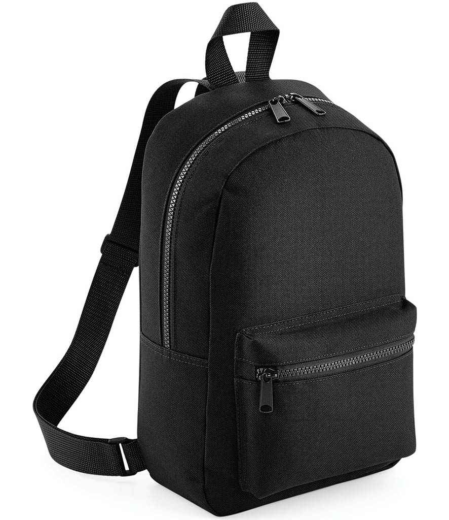 BagBase Mini Essential Fashion Backpack in ONE Black by Bagbase — Custom branded clothing by Print Press, featuring premium embroidery produced in our specialist print lab in the UK.