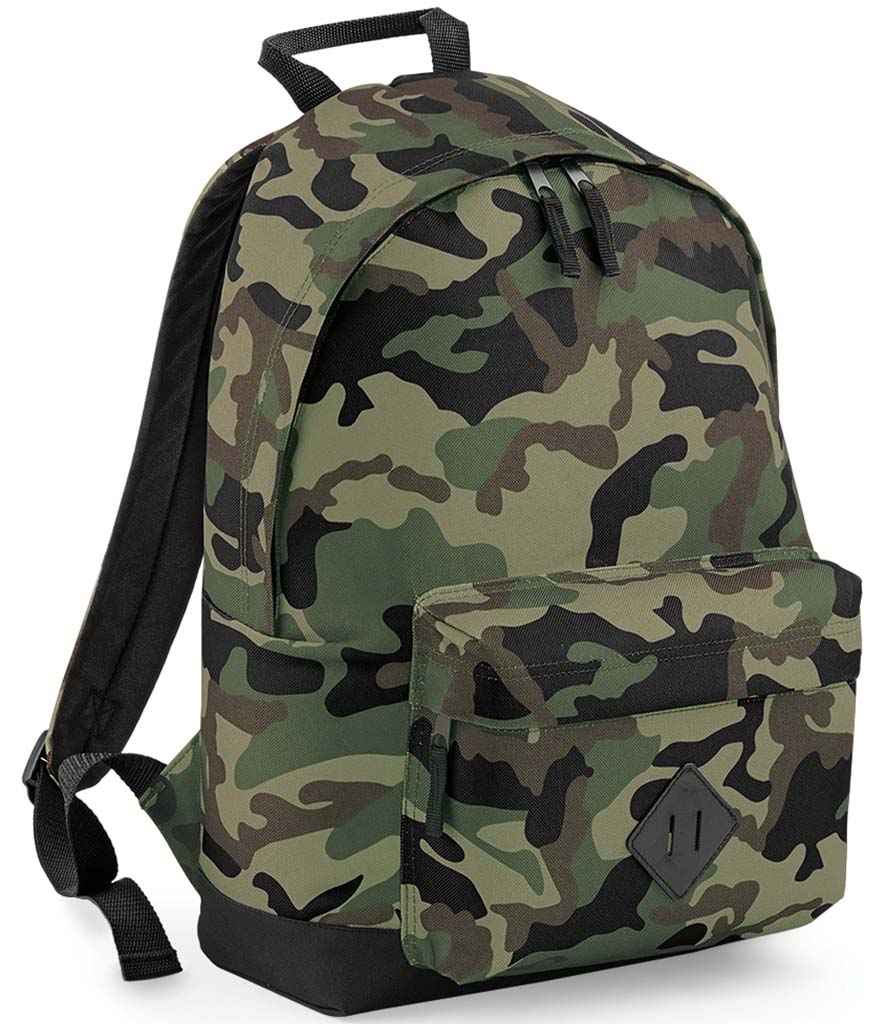 BagBase Camo Backpack in ONE Jungle Camo by Bagbase — Custom branded clothing by Print Press, featuring premium embroidery produced in our specialist print lab in the UK.