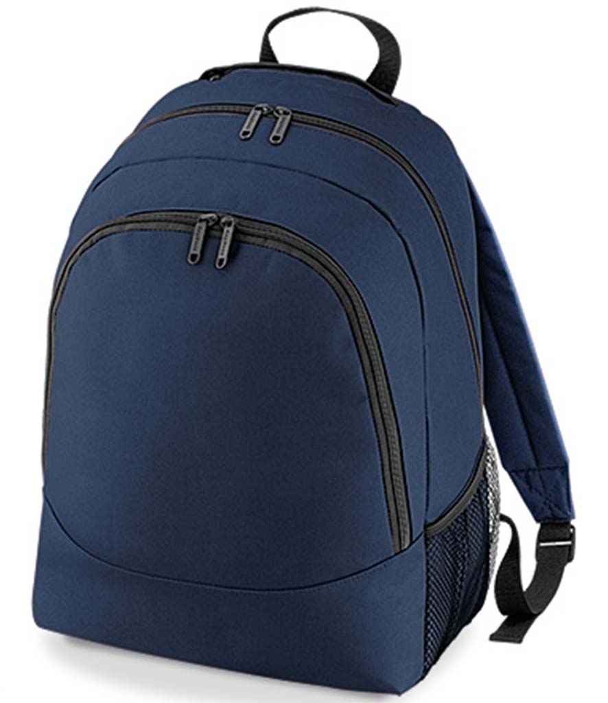 BagBase Universal Backpack in ONE French Navy by Bagbase — Custom branded clothing by Print Press, featuring premium embroidery produced in our specialist print lab in the UK.