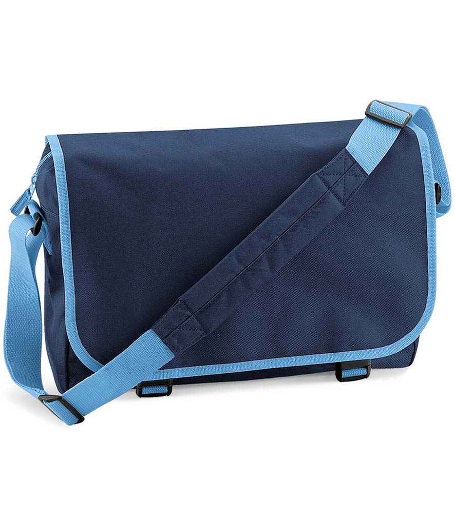 BagBase Messenger Bag in ONE French Navy Sky Blue by Bagbase — Custom branded clothing by Print Press, featuring premium embroidery produced in our specialist print lab in the UK.