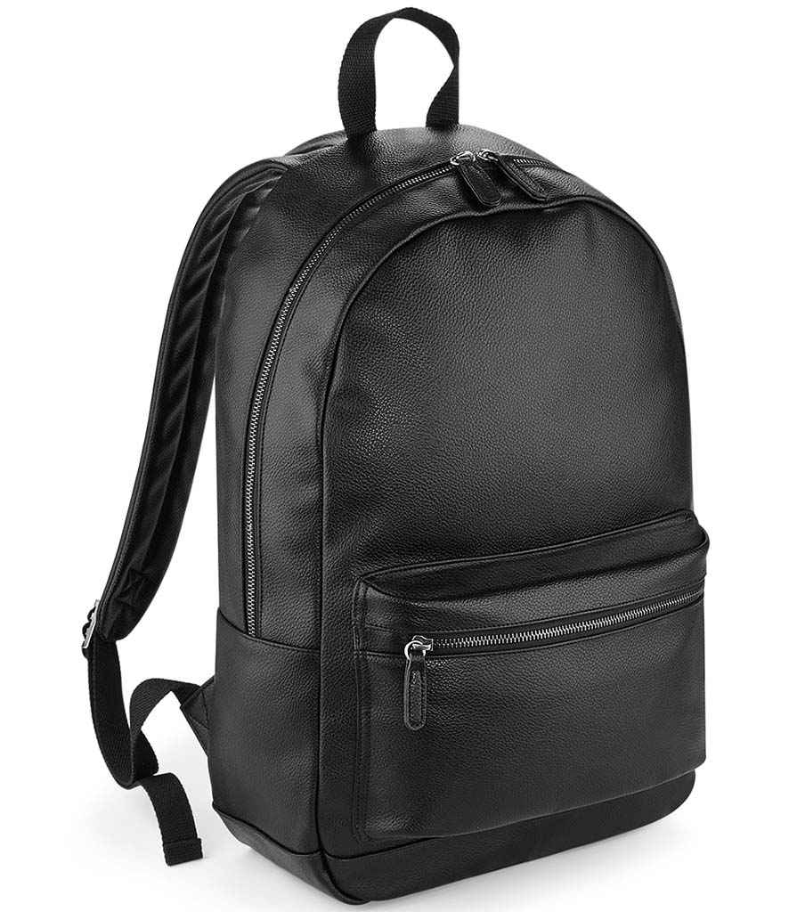 BagBase Faux Leather Backpack in ONE Black by Bagbase — Custom branded clothing by Print Press, featuring premium embroidery produced in our specialist print lab in the UK.